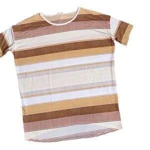 New LulaRoe Irma Medium Soft Jersey Material White Rust Stripes Fits 8/10